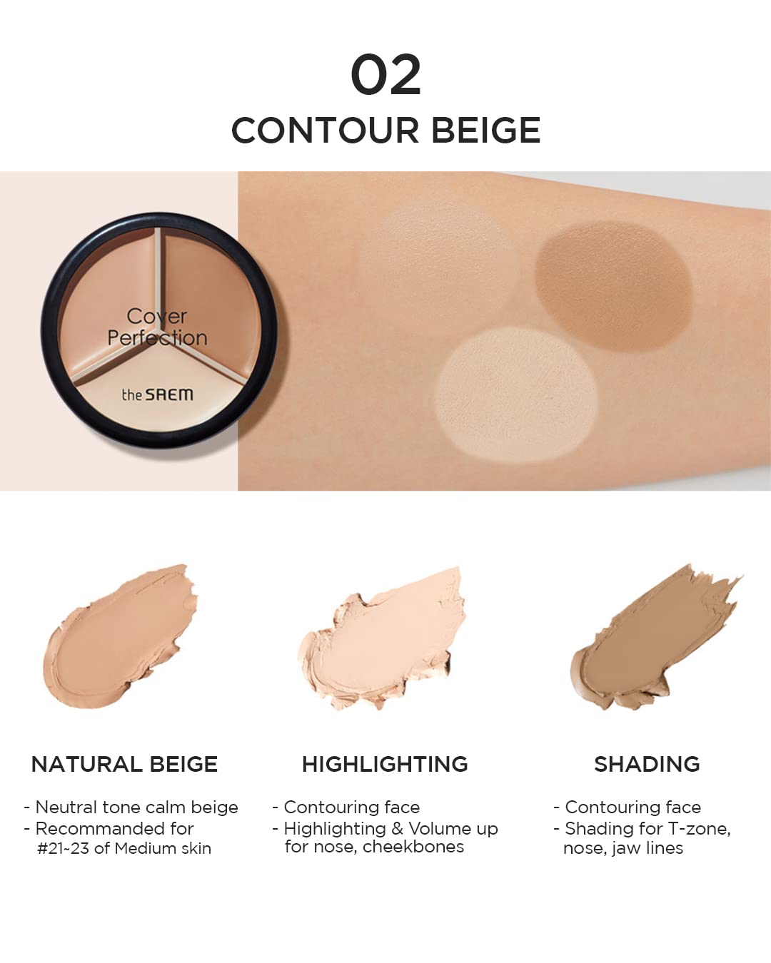 The Saem - Cover Perfection Triple Pot Concealer - #02 Contour Beige